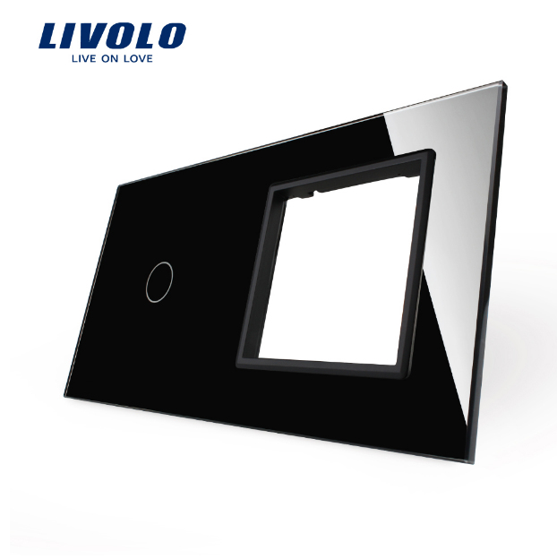 LIVOLO VL C7 1T 12 + VL C7 SR 12 A   Enchufe de teléfono con tapa de cristal, color negro