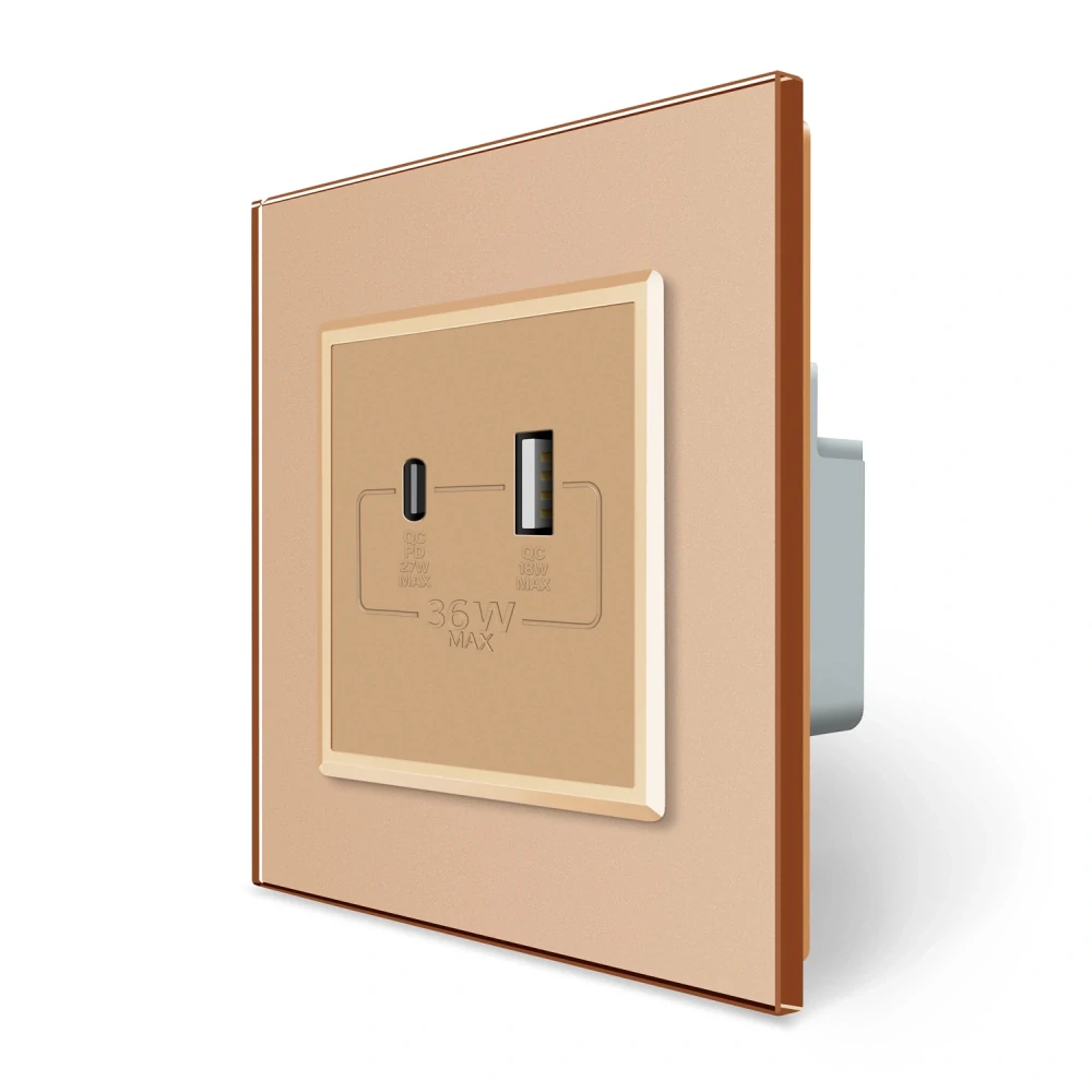 LIVOLO VL-C7-USBAC-13 USB A+C nabíjací modul -zlatý