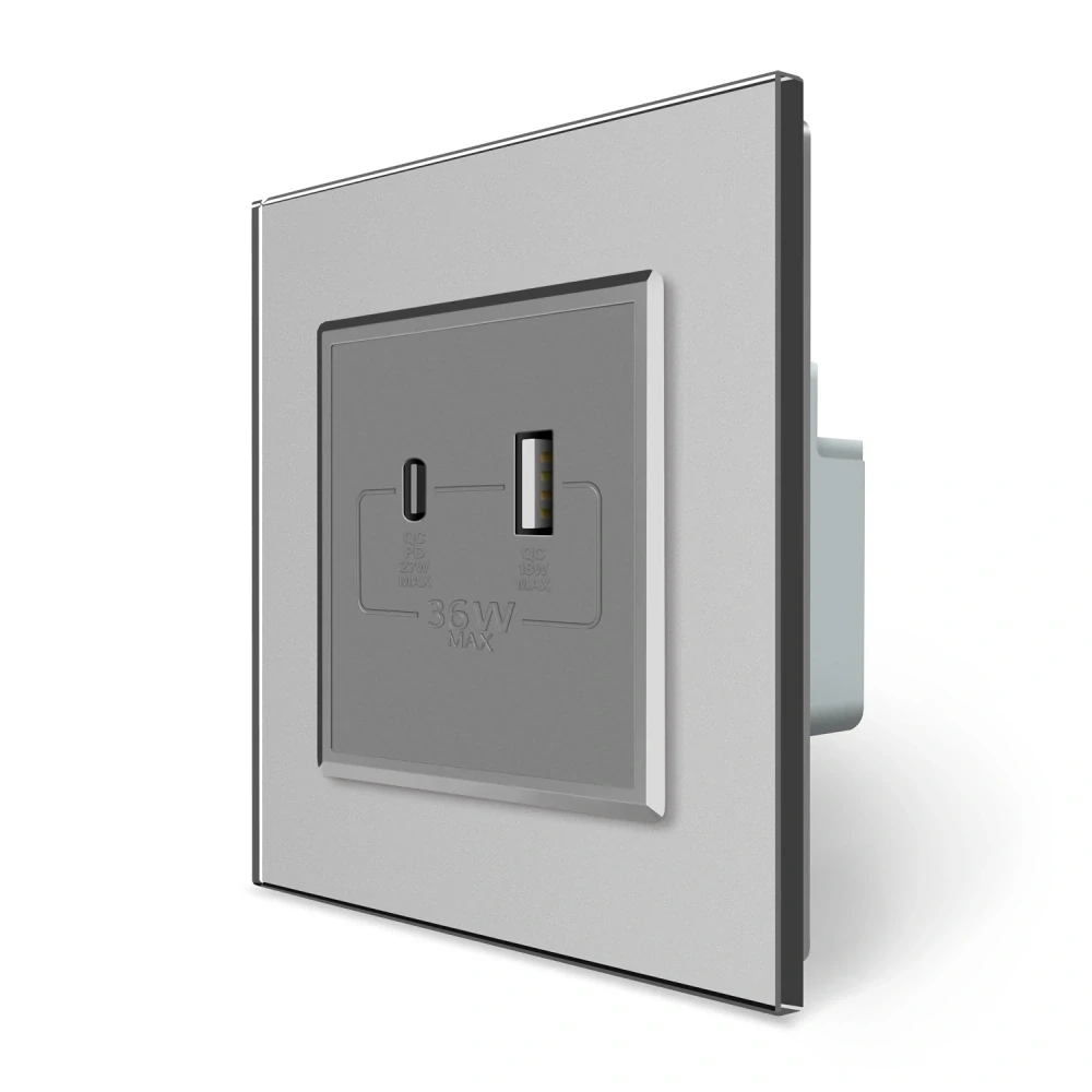 LIVOLO VL-C7-USBAC-15 USB A+C nabíjací modul - strieborný