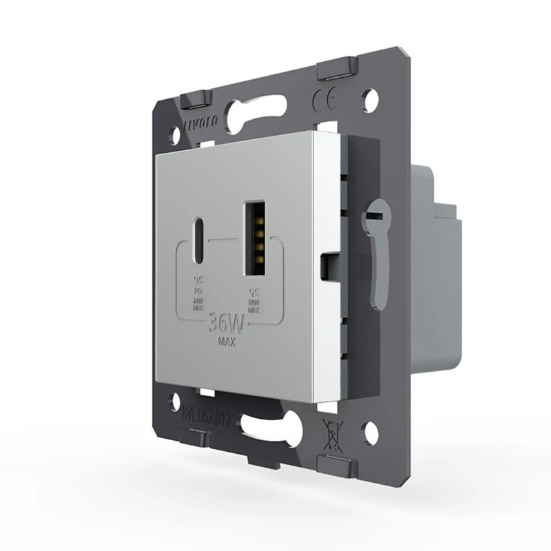 LIVOLO VL-C7-USBAC-15 USB A+C nabíjací modul - strieborný