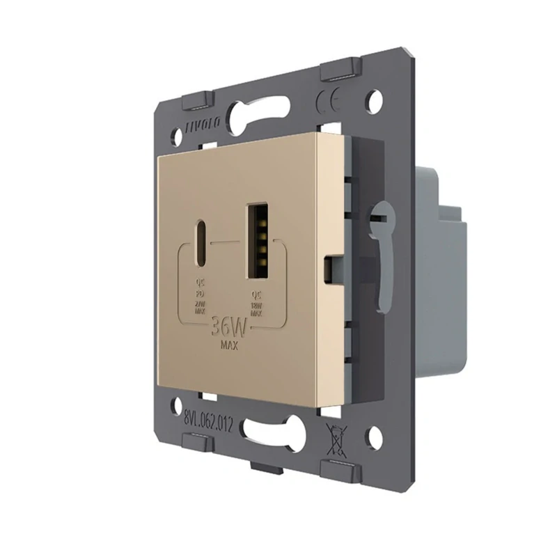 LIVOLO VL-C7-USBAC-13 USB A+C nabíjací modul -zlatý